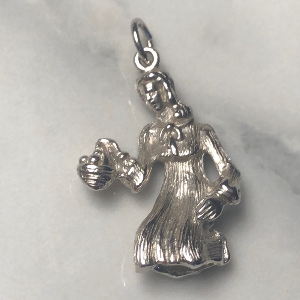 Woman solid sterling silver charm vintage pendant collecting eggs Easter